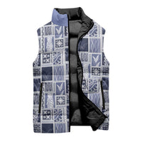 Vintage Aloha Block Quilt Sleeveless Puffer Jacket Blue Inspired Lei Motifs LT9 - Polynesian Pride