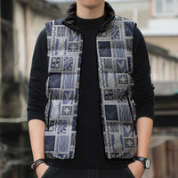 Vintage Aloha Block Quilt Sleeveless Puffer Jacket Blue Inspired Lei Motifs LT9 - Polynesian Pride