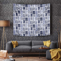 Vintage Aloha Block Quilt Tapestry Blue Inspired Lei Motifs - Polynesian Pride