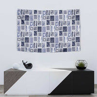 Vintage Aloha Block Quilt Tapestry Blue Inspired Lei Motifs - Polynesian Pride