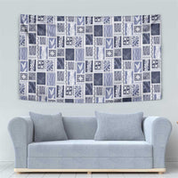 Vintage Aloha Block Quilt Tapestry Blue Inspired Lei Motifs - Polynesian Pride