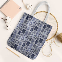 Vintage Aloha Block Quilt Tote Bag Blue Inspired Lei Motifs LT9 White Strap One Size Blue - Polynesian Pride