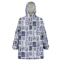 Vintage Aloha Block Quilt Wearable Blanket Hoodie Blue Inspired Lei Motifs LT9 One Size Blue - Polynesian Pride