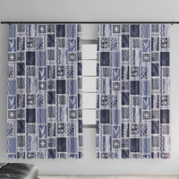 Vintage Aloha Block Quilt Window Curtain Blue Inspired Lei Motifs - Polynesian Pride