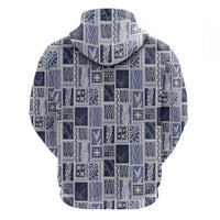 Vintage Aloha Block Quilt Zip Hoodie Blue Inspired Lei Motifs - Polynesian Pride