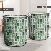 Vintage Aloha Block Quilt Laundry Basket Green Inspired Lei Motifs - Polynesian Pride