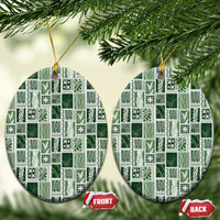 Vintage Aloha Block Quilt Ceramic Ornament Green Inspired Lei Motifs - Polynesian Pride