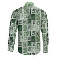 Vintage Aloha Block Quilt Family Matching Off Shoulder Short Dress and Hawaiian Shirt Green Inspired Lei Motifs LT9 - Polynesian Pride