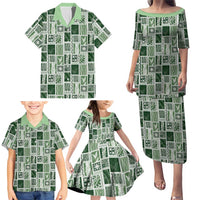 Vintage Aloha Block Quilt Family Matching Puletasi and Hawaiian Shirt Green Inspired Lei Motifs LT9 - Polynesian Pride