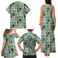 Vintage Aloha Block Quilt Family Matching Tank Maxi Dress and Hawaiian Shirt Green Inspired Lei Motifs LT9 - Polynesian Pride