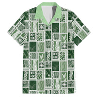 Vintage Aloha Block Quilt Hawaiian Shirt Green Inspired Lei Motifs - Polynesian Pride
