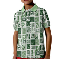 Vintage Aloha Block Quilt Kid Polo Shirt Green Inspired Lei Motifs - Polynesian Pride