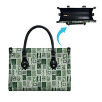 Vintage Aloha Block Quilt Leather Bag Green Inspired Lei Motifs - Polynesian Pride