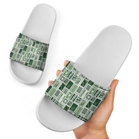 Vintage Aloha Block Quilt Slide Sandals Green Inspired Lei Motifs LT9 - Polynesian Pride