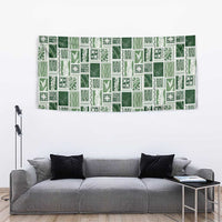 Vintage Aloha Block Quilt Tapestry Green Inspired Lei Motifs - Polynesian Pride