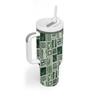 Vintage Aloha Block Quilt Tumbler With Handle Green Inspired Lei Motifs - Polynesian Pride