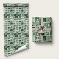 Vintage Aloha Block Quilt Wrapping Paper Green Inspired Lei Motifs - Polynesian Pride