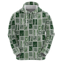 Vintage Aloha Block Quilt Zip Hoodie Green Inspired Lei Motifs LT9 - Polynesian Pride