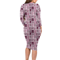 Vintage Aloha Block Quilt Family Matching Long Sleeve Bodycon Dress and Hawaiian Shirt Pink Inspired Lei Motifs LT9 - Polynesian Pride
