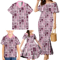 Vintage Aloha Block Quilt Family Matching Mermaid Dress and Hawaiian Shirt Pink Inspired Lei Motifs LT9 - Polynesian Pride