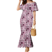 Vintage Aloha Block Quilt Family Matching Mermaid Dress and Hawaiian Shirt Pink Inspired Lei Motifs LT9 Mom's Dress Pink - Polynesian Pride