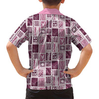 Vintage Aloha Block Quilt Family Matching Off The Shoulder Long Sleeve Dress and Hawaiian Shirt Pink Inspired Lei Motifs LT9 - Polynesian Pride