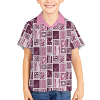 Vintage Aloha Block Quilt Family Matching Off The Shoulder Long Sleeve Dress and Hawaiian Shirt Pink Inspired Lei Motifs LT9 Son's Shirt Pink - Polynesian Pride