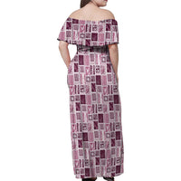 Vintage Aloha Block Quilt Family Matching Off Shoulder Maxi Dress and Hawaiian Shirt Pink Inspired Lei Motifs LT9 - Polynesian Pride