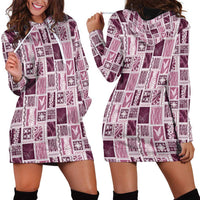 Vintage Aloha Block Quilt Hoodie Dress Pink Inspired Lei Motifs - Polynesian Pride