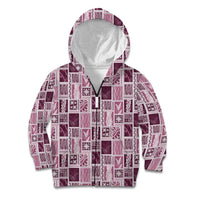 Vintage Aloha Block Quilt Kid Hoodie Pink Inspired Lei Motifs LT9 Zip Hoodie Pink - Polynesian Pride
