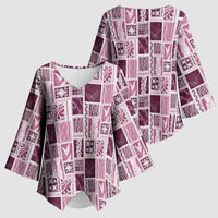 Vintage Aloha Block Quilt Kimono Sleeve Blouse Pink Inspired Lei Motifs - Polynesian Pride