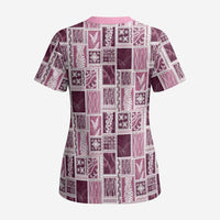 Vintage Aloha Block Quilt Scrub Top Pink Inspired Lei Motifs - Polynesian Pride