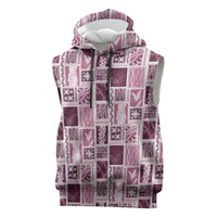 Vintage Aloha Block Quilt Sleeveless Hoodie Pink Inspired Lei Motifs - Polynesian Pride