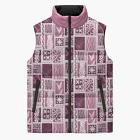 Vintage Aloha Block Quilt Sleeveless Puffer Jacket Pink Inspired Lei Motifs LT9 Unisex Pink - Polynesian Pride