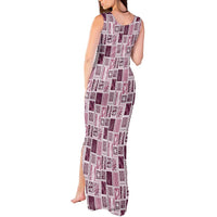 Vintage Aloha Block Quilt Tank Maxi Dress Pink Inspired Lei Motifs - Polynesian Pride