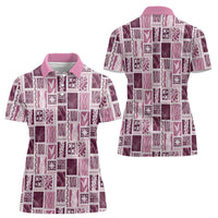 Vintage Aloha Block Quilt Women Polo Shirt Pink Inspired Lei Motifs - Polynesian Pride