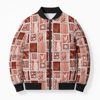 Vintage Aloha Block Quilt Bomber Puffer Jacket Red Inspired Lei Motifs - Polynesian Pride