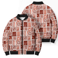 Vintage Aloha Block Quilt Bomber Puffer Jacket Red Inspired Lei Motifs - Polynesian Pride