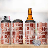 Vintage Aloha Block Quilt 4 in 1 Can Cooler Tumbler Red Inspired Lei Motifs - Polynesian Pride