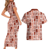 Vintage Aloha Block Quilt Couples Matching Short Sleeve Bodycon Dress and Hawaiian Shirt Red Inspired Lei Motifs LT9 - Polynesian Pride