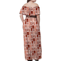 Vintage Aloha Block Quilt Family Matching Off Shoulder Maxi Dress and Hawaiian Shirt Red Inspired Lei Motifs LT9 - Polynesian Pride