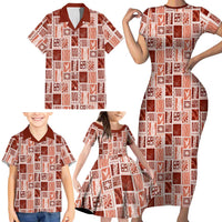 Vintage Aloha Block Quilt Family Matching Short Sleeve Bodycon Dress and Hawaiian Shirt Red Inspired Lei Motifs LT9 - Polynesian Pride