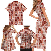 Vintage Aloha Block Quilt Family Matching Short Sleeve Bodycon Dress and Hawaiian Shirt Red Inspired Lei Motifs LT9 - Polynesian Pride