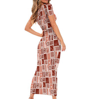 Vintage Aloha Block Quilt Family Matching Short Sleeve Bodycon Dress and Hawaiian Shirt Red Inspired Lei Motifs LT9 - Polynesian Pride