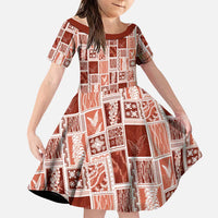 Vintage Aloha Block Quilt Family Matching Tank Maxi Dress and Hawaiian Shirt Red Inspired Lei Motifs LT9 Daughter's Dress Red - Polynesian Pride