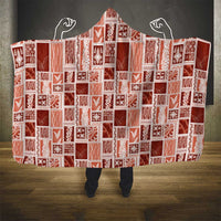 Vintage Aloha Block Quilt Hooded Blanket Red Inspired Lei Motifs - Polynesian Pride
