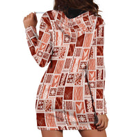 Vintage Aloha Block Quilt Hoodie Dress Red Inspired Lei Motifs - Polynesian Pride