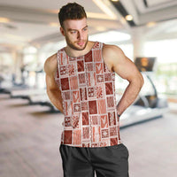 Vintage Aloha Block Quilt Men Tank Top Red Inspired Lei Motifs - Polynesian Pride