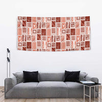 Vintage Aloha Block Quilt Tapestry Red Inspired Lei Motifs - Polynesian Pride