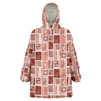 Vintage Aloha Block Quilt Wearable Blanket Hoodie Red Inspired Lei Motifs LT9 One Size Red - Polynesian Pride